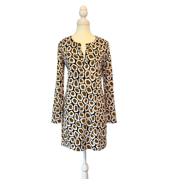 Diane Von Furstenburg Reina L/S Leapord Silk Shift Mini Dress Size 6 Long Sleeve - Picture 1 of 9